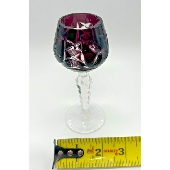 VINTAGE Lausitzer Amethyst Cordial Glass LA16 - Continuous Cut Foot - Crystal - Picture 9 of 9